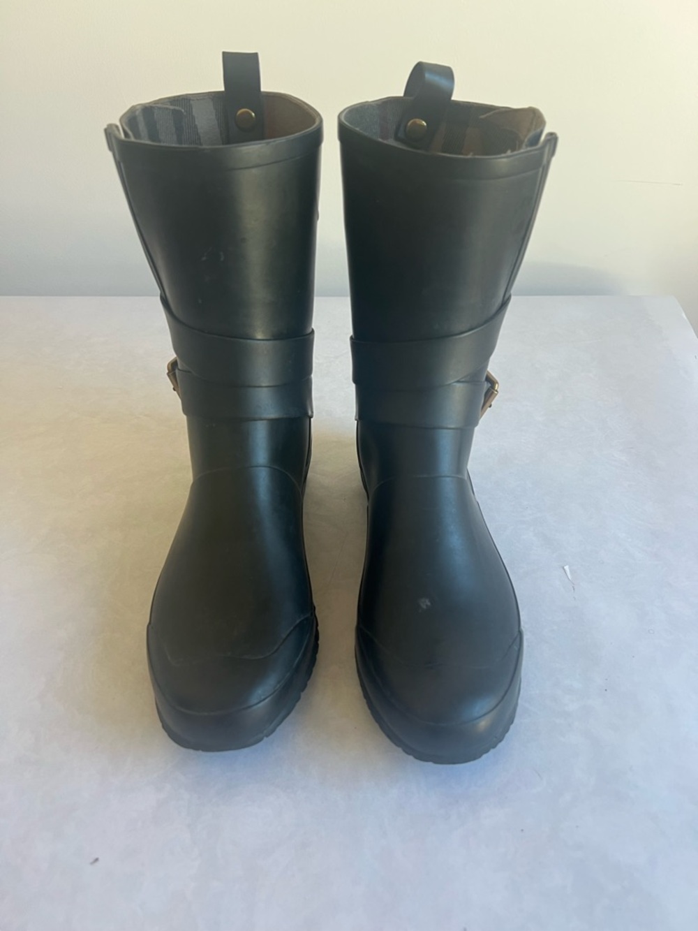 Burberry Black Rubber Mid-Calf Rain Boots - Picture 2 of 7